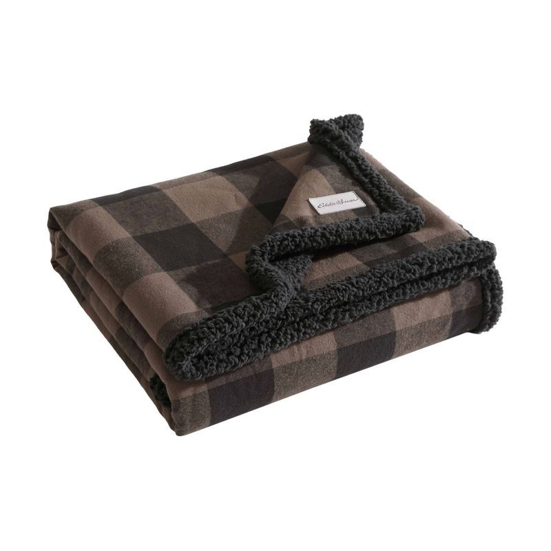 Brown Plaid Reversible Sherpa Cotton Throw Blanket