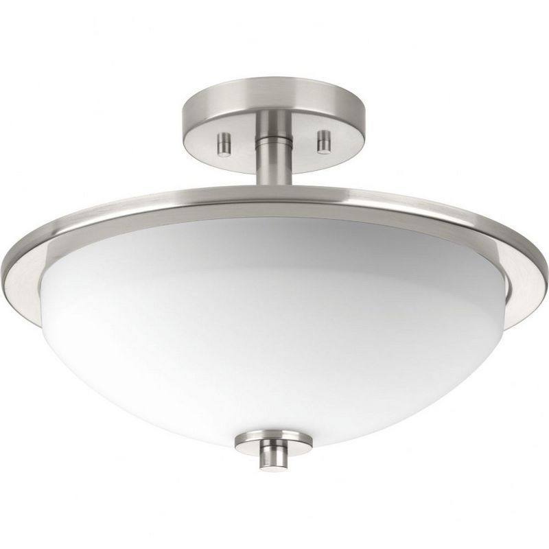 Brushed Nickel Semi-Flush Ceiling Light with Frosted Glass Shade