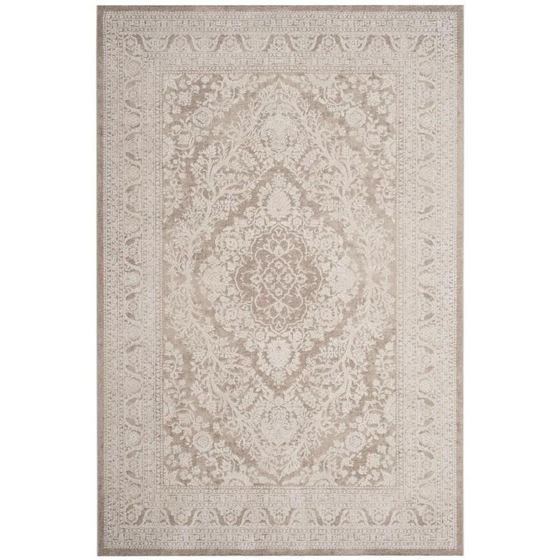 Beige and Cream Floral Synthetic Hand-Knotted Area Rug