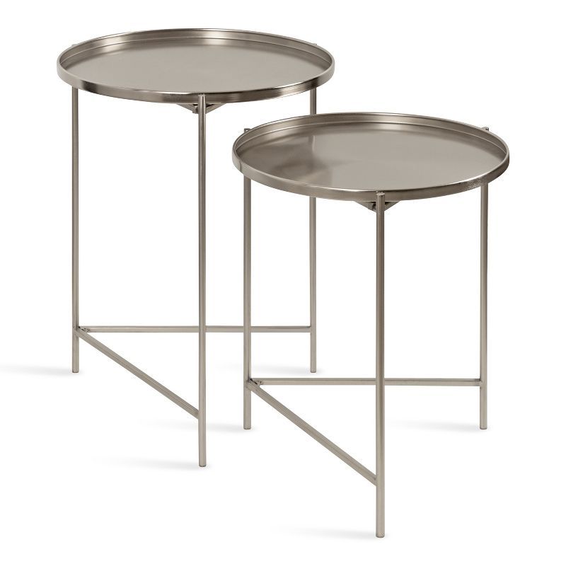 Ulani Satin Silver Nesting Metal Side Tables, Set of 2