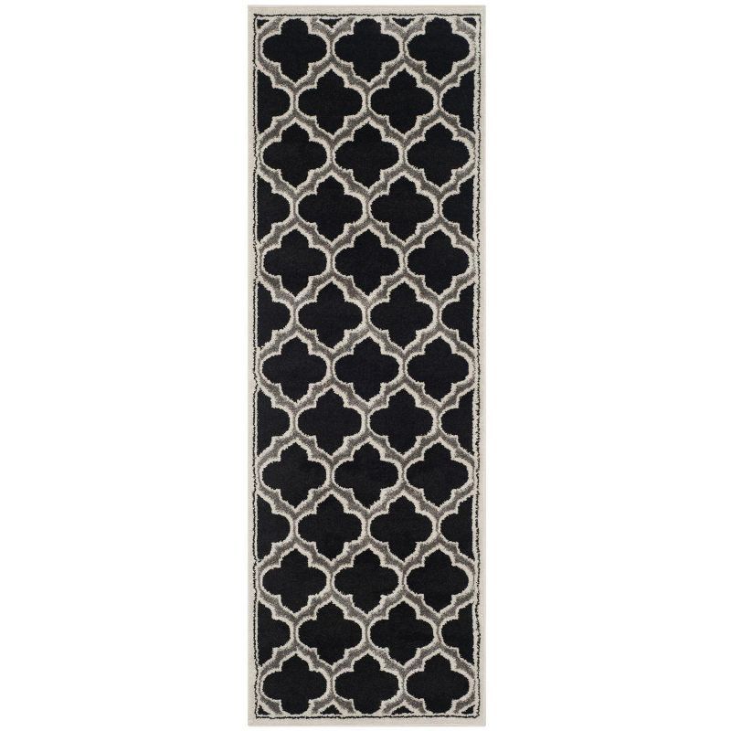 Anthracite/Ivory Geometric 2'3" X 7' Synthetic Easy-Care Runner Rug