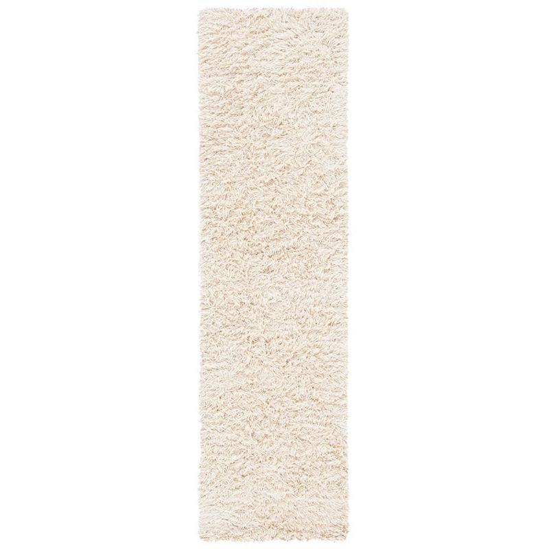 Ivory Handwoven Wool Shag Runner Rug 2'3" x 8'