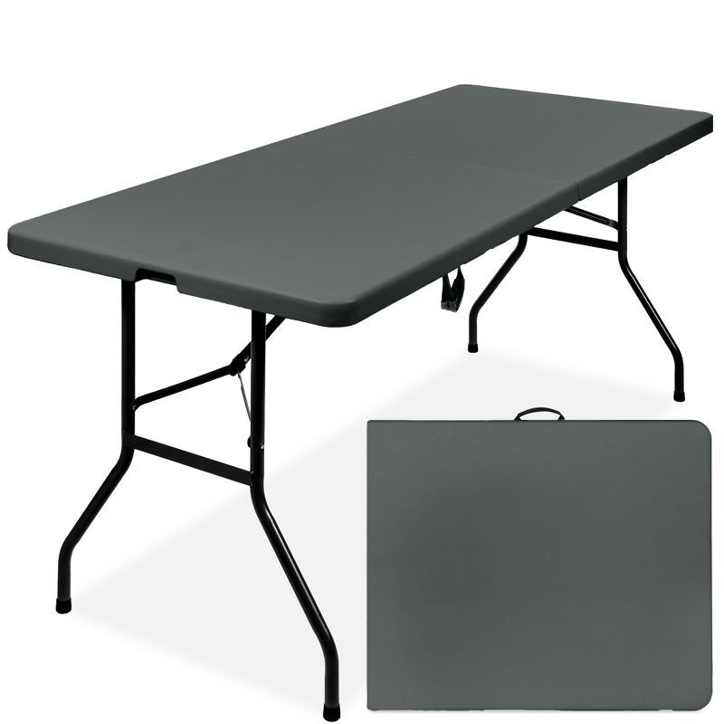 Dark Gray 6ft Heavy Duty Plastic Folding Table with Handle