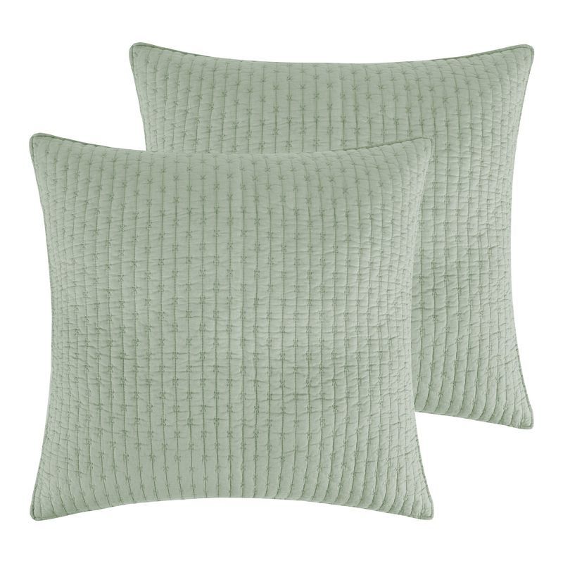 Sage Green Cotton Cross Stitch Euro Shams Set of 2