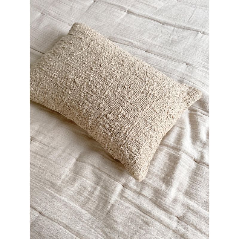 Cozy Beige Cotton Boucle Lumbar Pillow 14x20