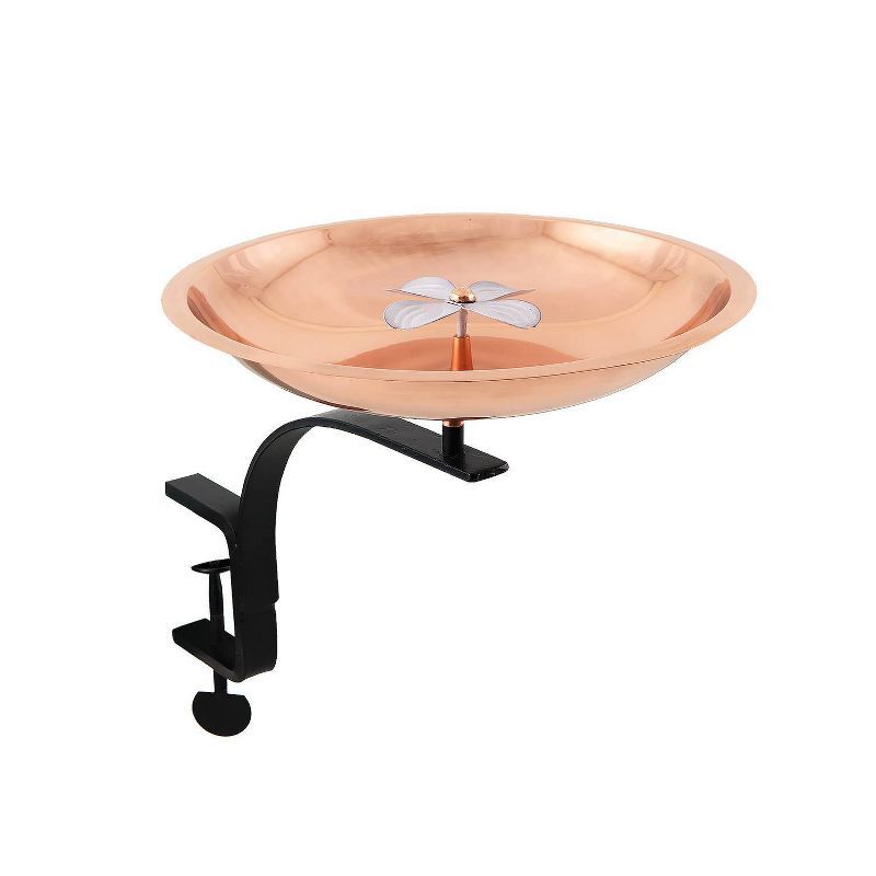 Copper and White Patina Dogwood Birdbath with Rail Mount Bracket