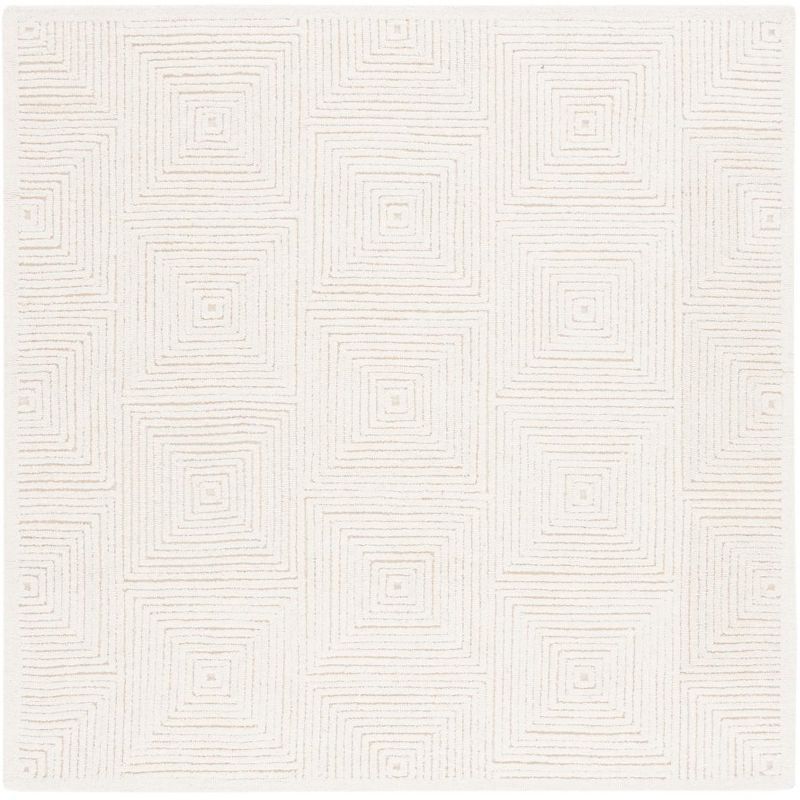 Ivory Geometric Hand-Tufted Wool Square Area Rug, 8' x 8'
