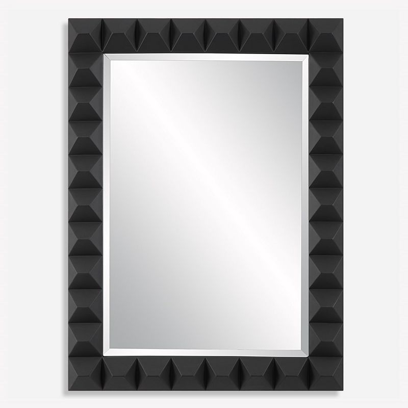 Matte Black Studded Rectangular Wood Mirror