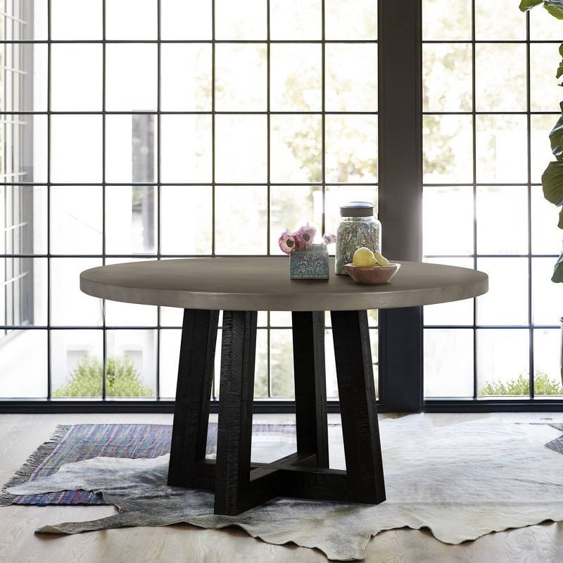 Gray Concrete and Acacia Round Dining Table for Six