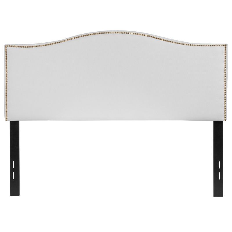 Lexington Full-Size White Fabric Headboard with Brass Nailhead Trim