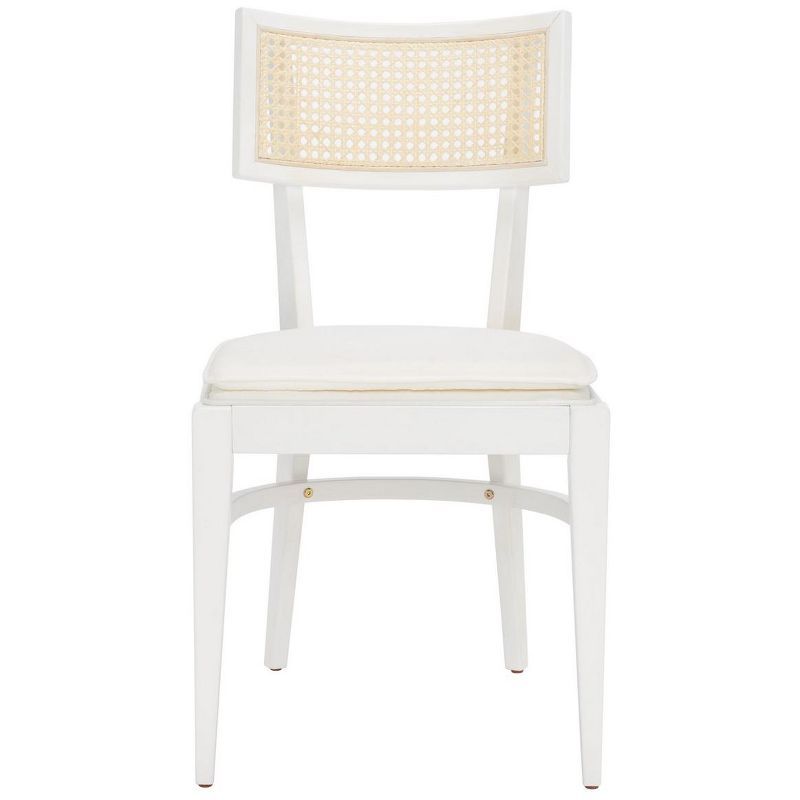 White Rubberwood Upholstered Dining Chair with Cane Backrest