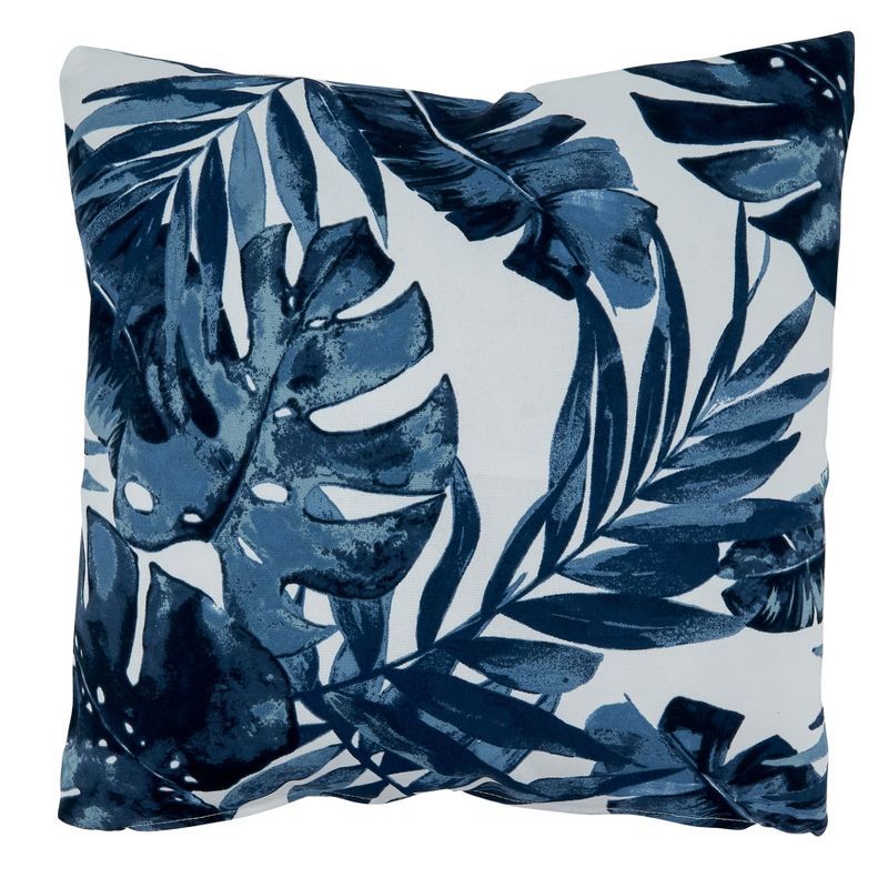 Navy Blue Tropical Leaf Outdoor Decorative Pillow