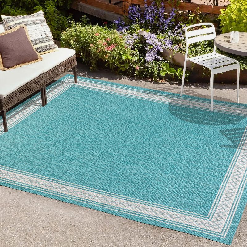 Aqua and Light Gray Reversible Diamond Synthetic Area Rug