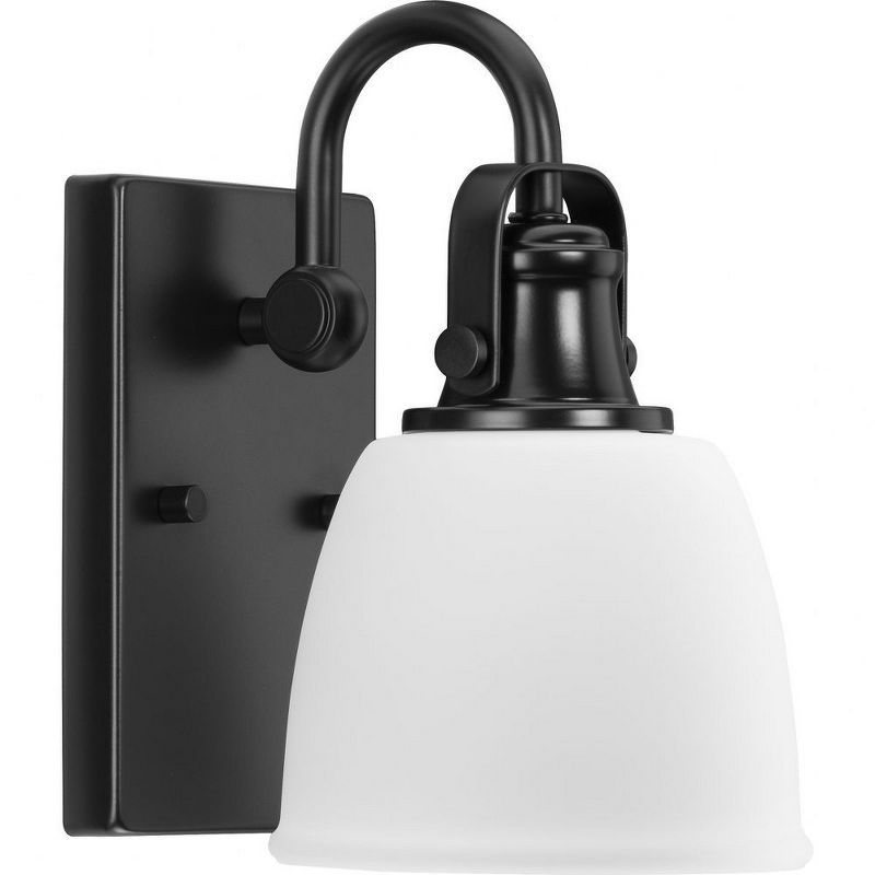 Matte Black Steel Outdoor Wall Sconce with Opal Glass Shade