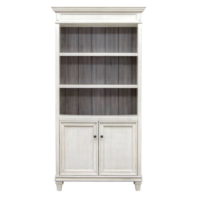 78" White and Gray Adjustable Wood Bookcase with Doors