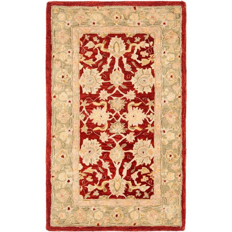 Hand-Tufted Red and Moss Wool Rectangular Accent Rug, 2' x 3'