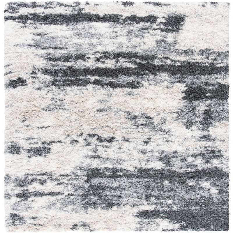 Ivory and Gray Square Shag Area Rug, 5'3"