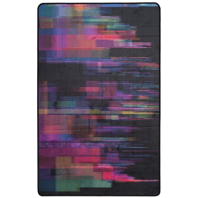 Black and Fuchsia Abstract Synthetic Area Rug 4' x 6'