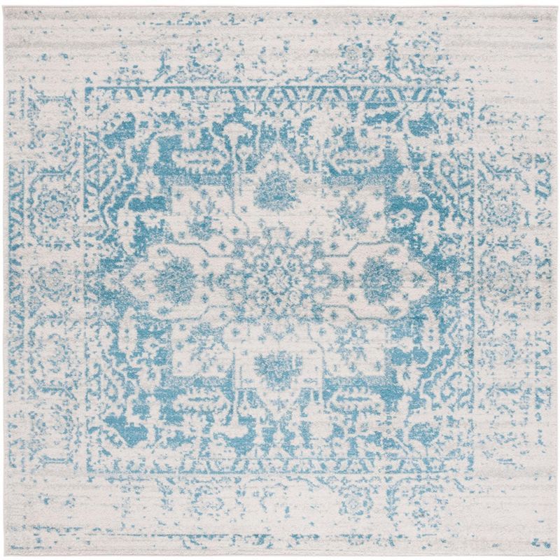 Ivory and Teal Square Synthetic Hand-knotted Area Rug