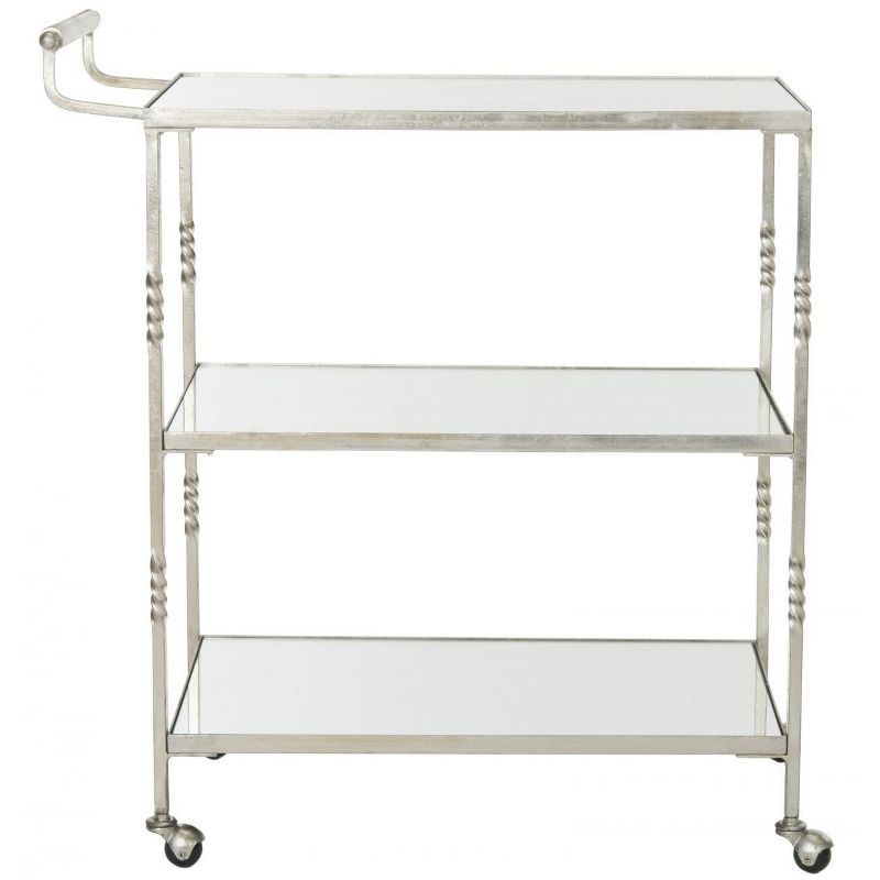 Aurelius 30" Silver Iron and Mirror Bar Cart with Storage