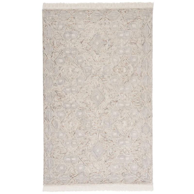 Ivory Silk Road Inspired Hand-Tufted Wool Rectangular Rug