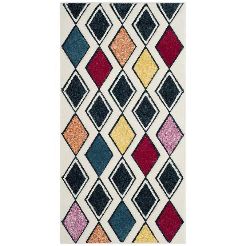 Ivory and Peacock Blue Geometric Rectangular Area Rug, 4' x 6'