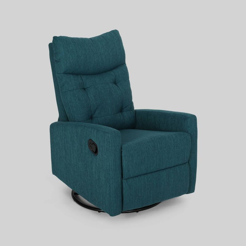 Teal Contemporary Glider Swivel Recliner with Tufted Design