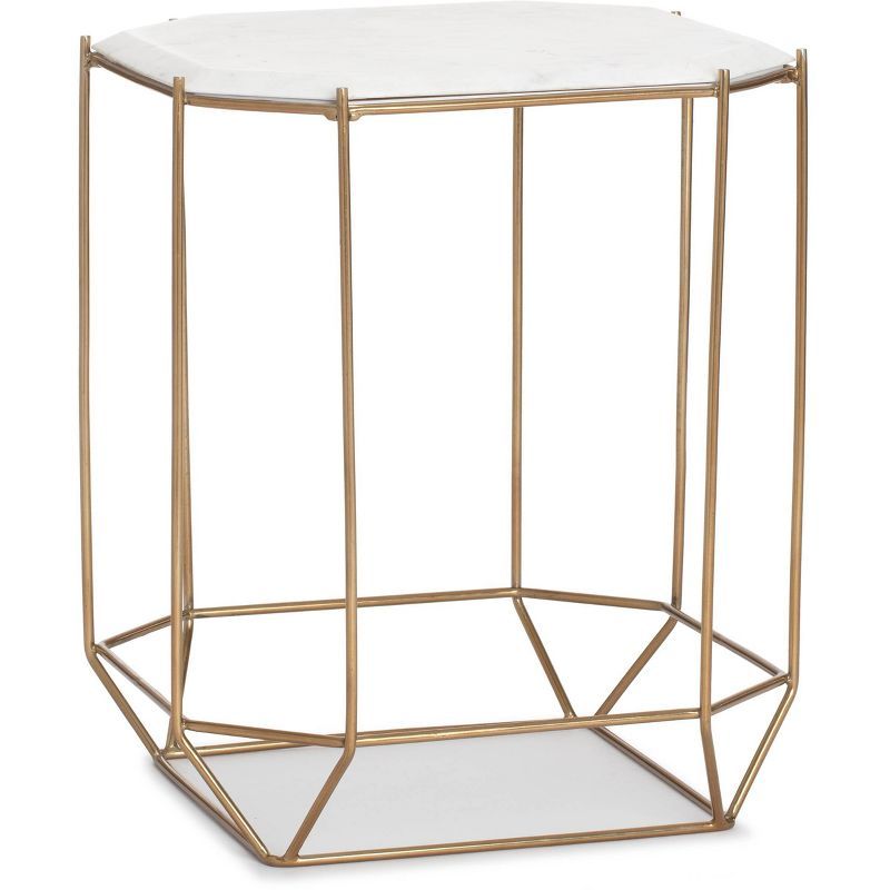 White Marble Top Accent Table with Gold Metal Base, 26"