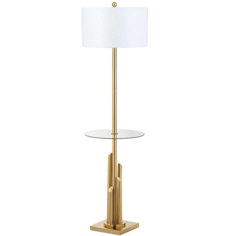 Ambrosio 61" Gold and White Floor Lamp with Glass Table