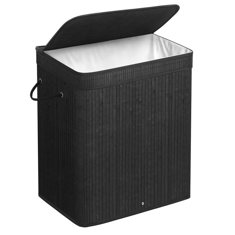 Black Bamboo Foldable Laundry Hamper with Lid and Handles