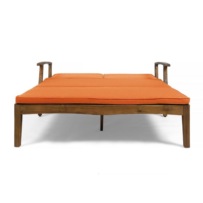 Teak Double Chaise Lounge with Orange Cushions