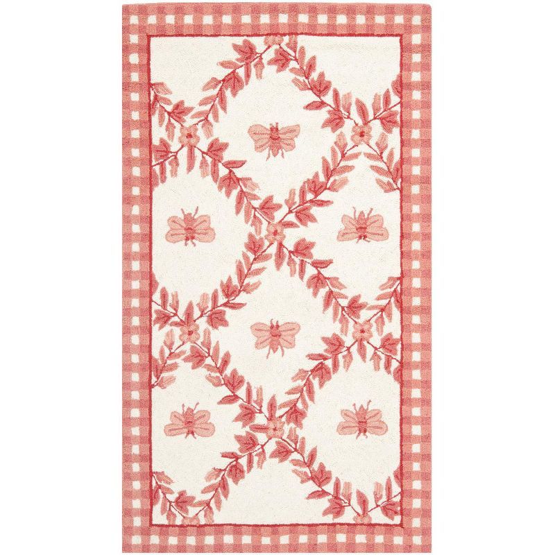 Ivory and Rose Hand-Knotted Wool Floral Area Rug