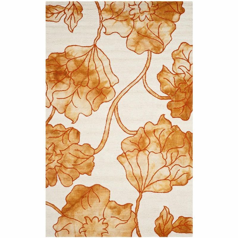 Ivory and Orange Hand-Tufted Wool Floral Area Rug 3' x 5'