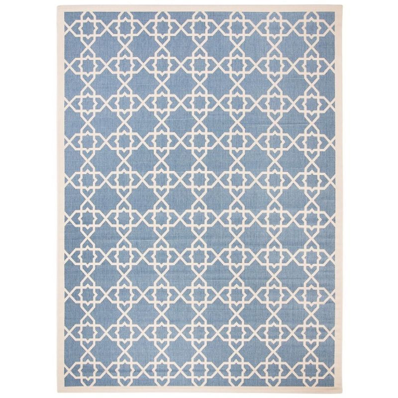 Sky Blue Beige Geometric 9' x 12' Synthetic Area Rug