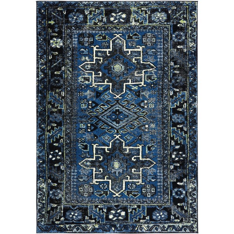 Blue and Grey Rectangular Oriental Synthetic Area Rug