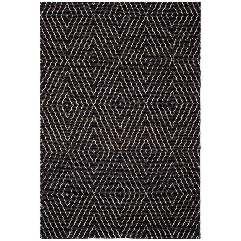 Hand-Knotted Black and Ivory Wool Geometric Area Rug 4' x 6'