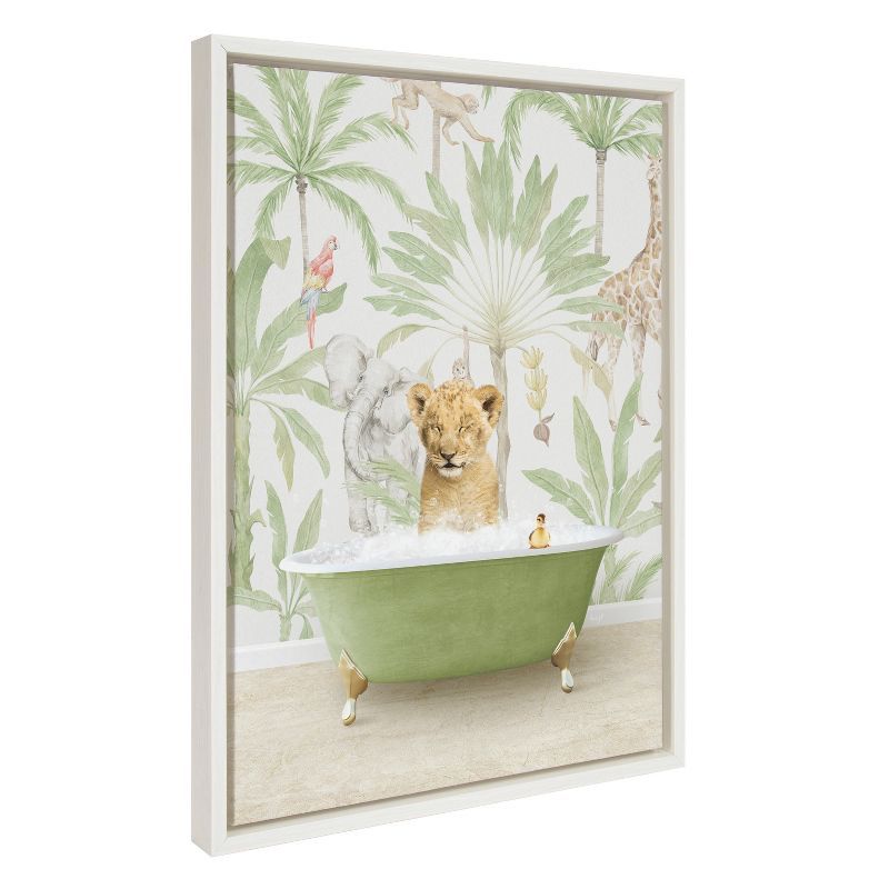 Sylvie Lion Cub in Green Bathtub Canvas Wall Art