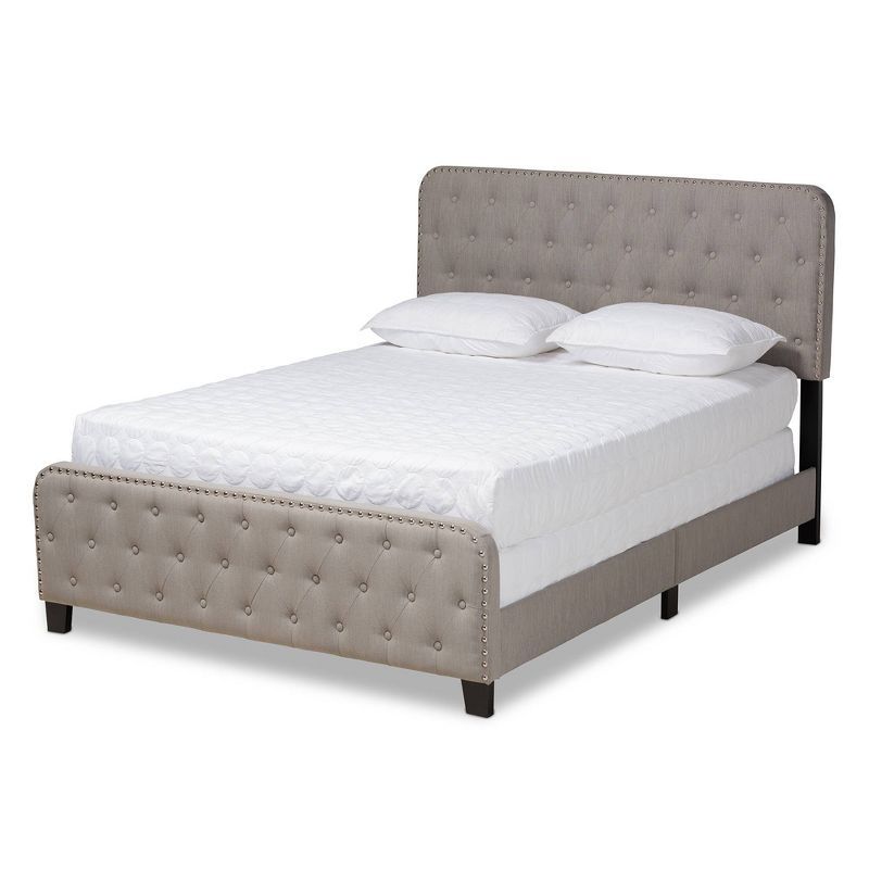 Queen Gray Upholstered Wood Frame Bed with Tufted Headboard