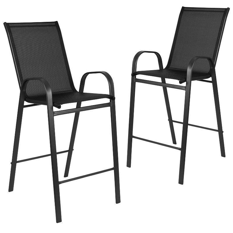 Brazos Black Outdoor Barstool Pair with Flex Comfort and Metal Frame