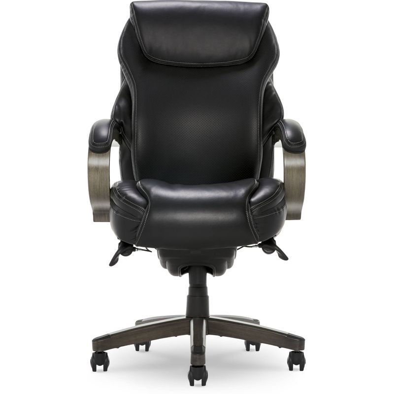 Hyland Black Bonded Leather Executive Office Chair with Wood Arms