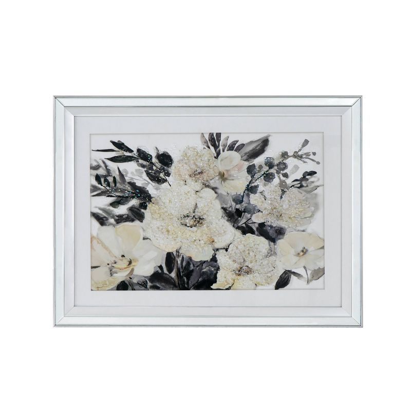 Glam Crystal Mirror Framed Floral Canvas Wall Art