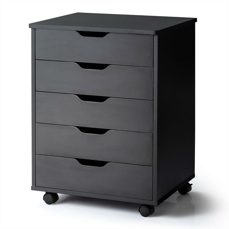 Black MDF 5-Drawer Mobile Storage Cabinet with Wheels