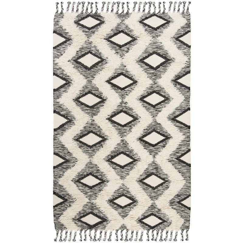 Kenya Hand-Knotted Black and Ivory Wool Area Rug