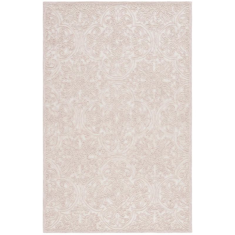 Ivory and Pink Hand Tufted Wool 6' x 9' Area Rug