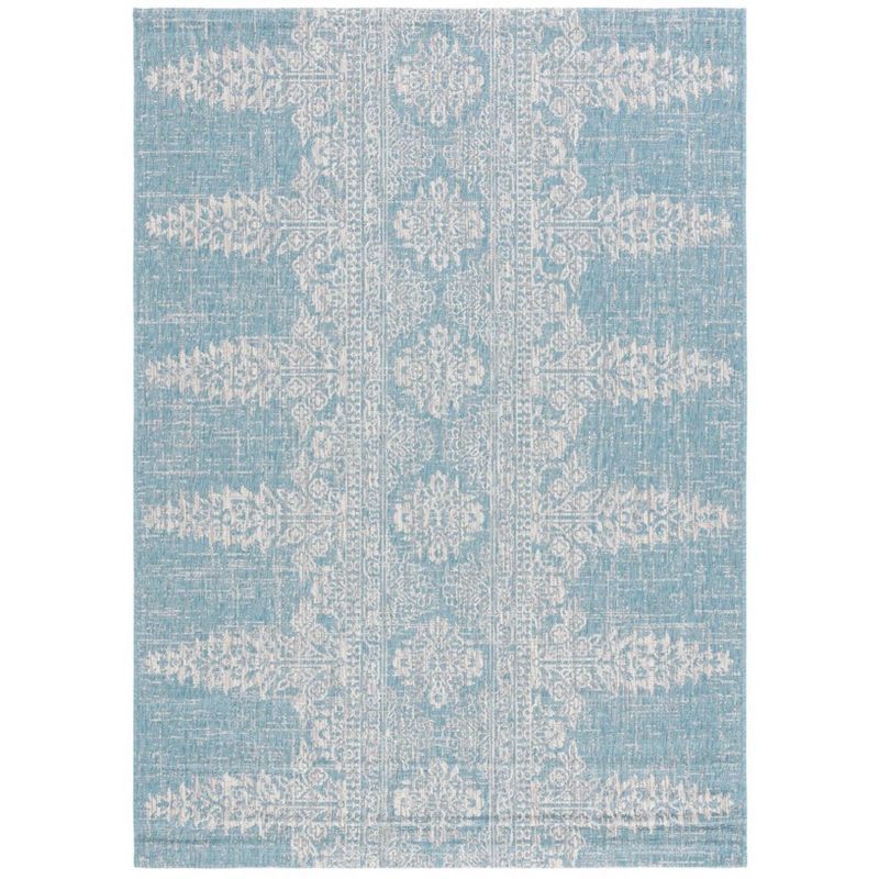 Aqua and Grey Synthetic Rectangular Indoor/Outdoor Area Rug