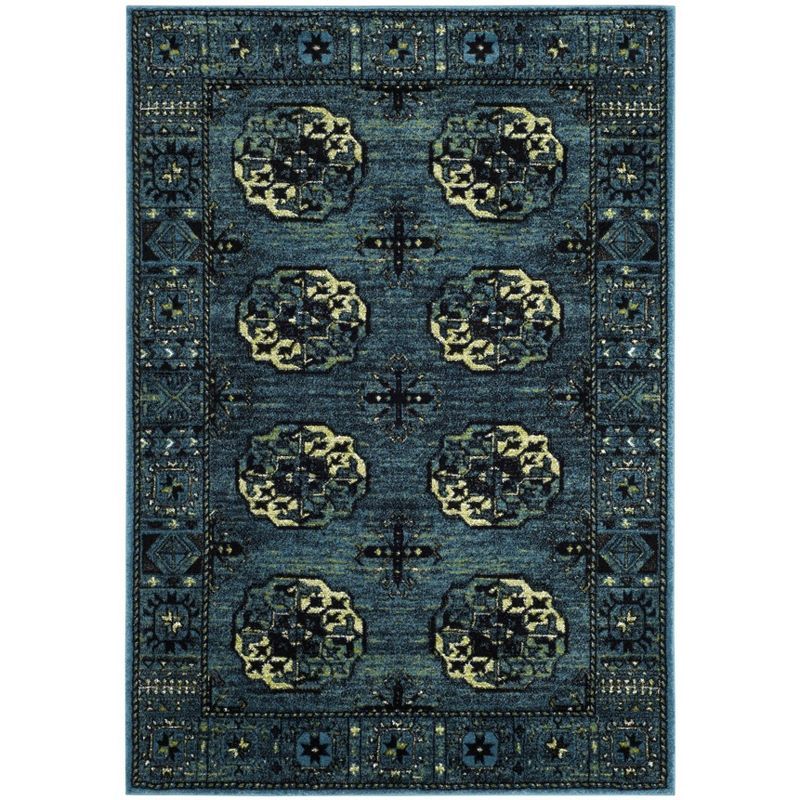 Rectangular Blue Synthetic Easy Care Area Rug