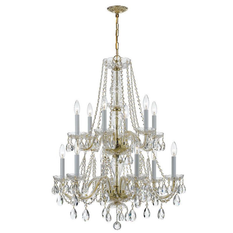 Polished Brass and Crystal 12-Light Candle Chandelier