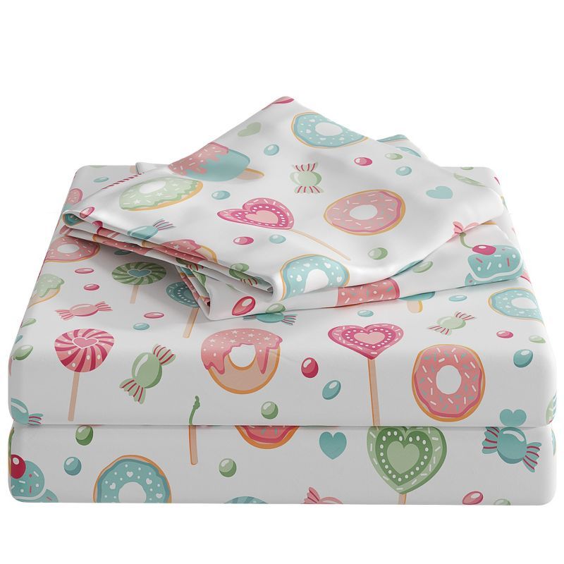 Kids Queen White Microfiber Candy Print Sheet Set