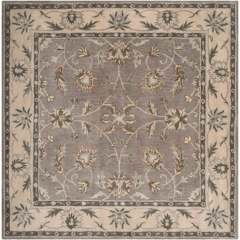 Gray and Beige Hand-Tufted Wool Square Rug