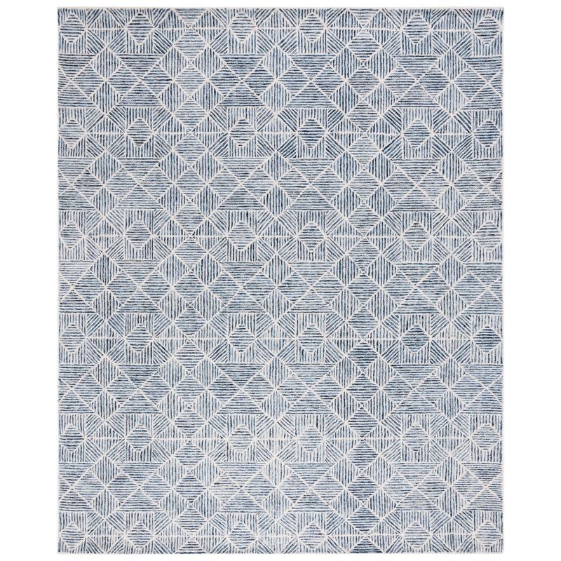 Blue Geometric Hand-Tufted Wool 8' x 10' Area Rug